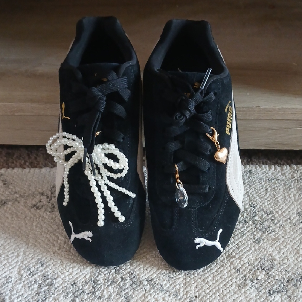 Puma Speedcat  Black and White Sneakers with Charms